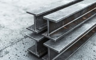 Steel H-beams stacked in warehouse – CoreMet Steel structural support beams