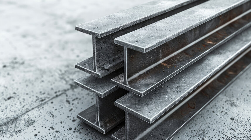 Structural steel H-beams stacked in warehouse for construction and infrastructure projects