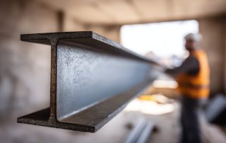 Structural steel I-beam section used in construction and industrial steel frameworks