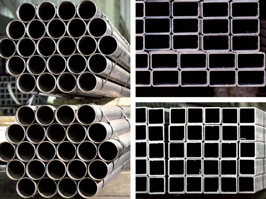CoreMet Steel hollow sections including SHS, RHS, and CHS stacked in warehouse