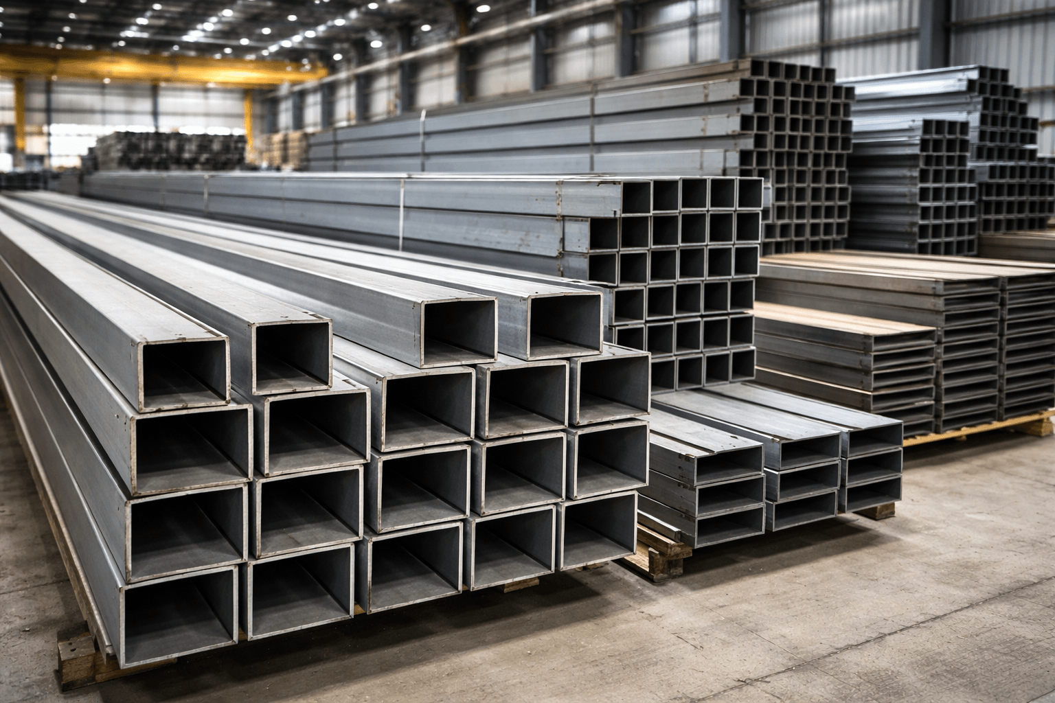 Structural steel sections including beams, columns and hollow sections used in construction